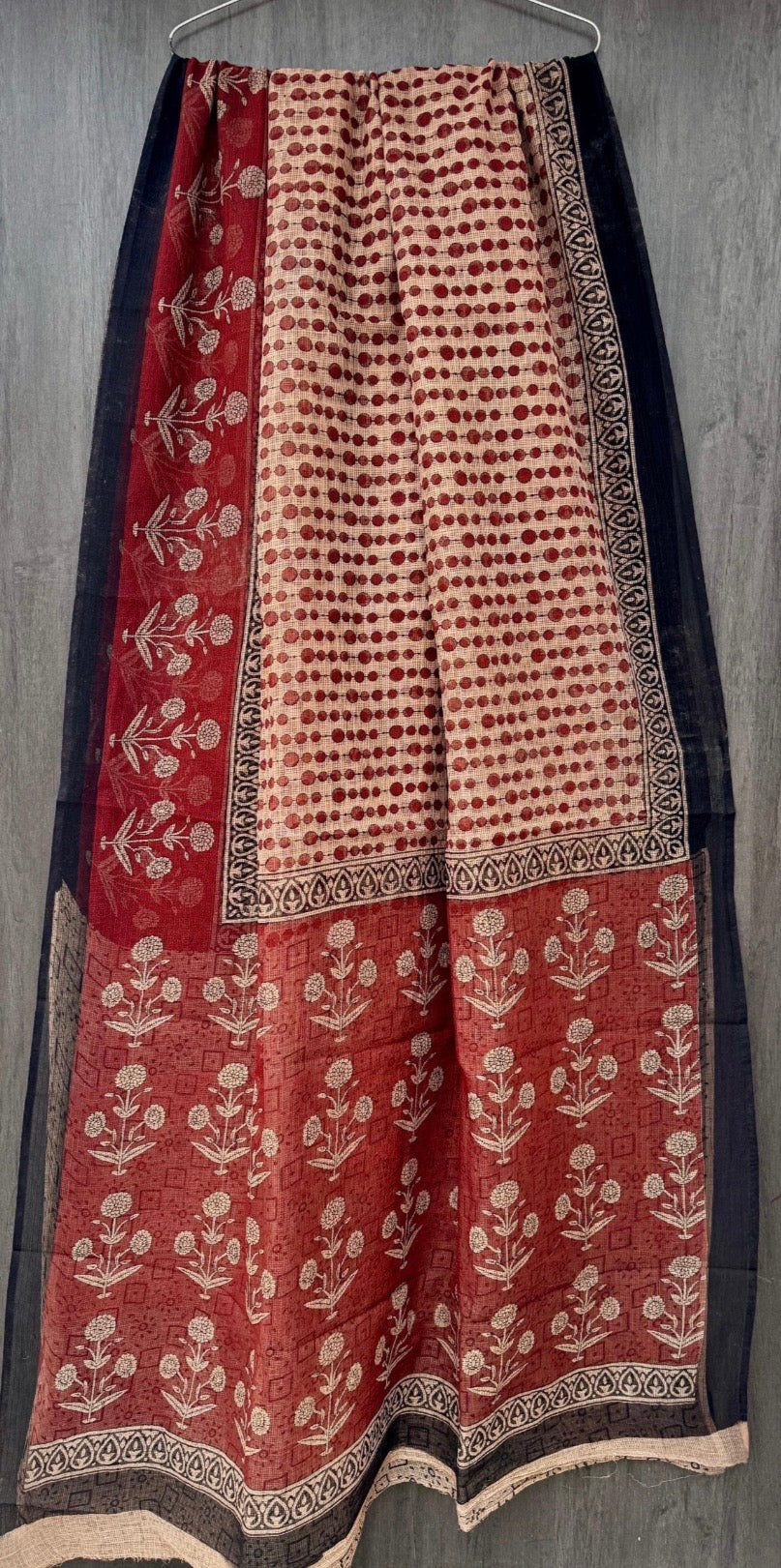 Off-White and Red Kota Doria Saree