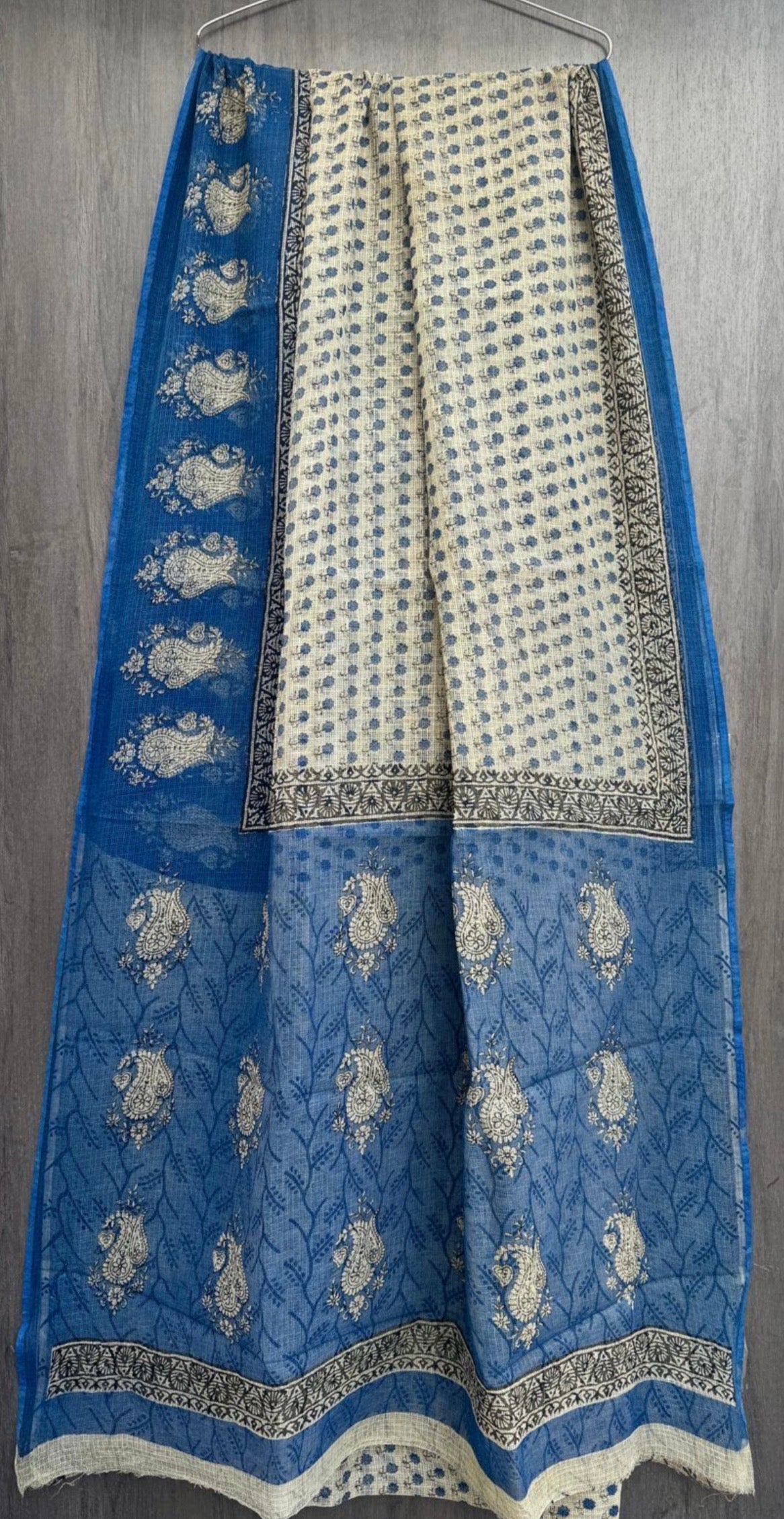 Off-White and Blue Kota Doria Saree