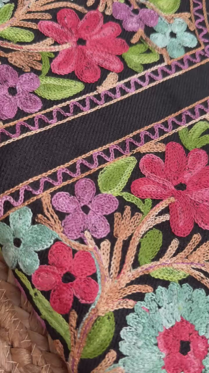 Midnight Black Multi-Color Aari Yoke Kurta Set