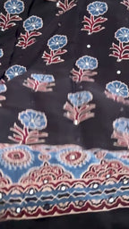 Siyah- Pure Modal Silk Handblocked Ajrakh Saree with Stitched Real Mirrors